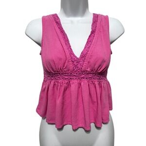 Womens Babydoll Top Small Pink Fairy Y2K Crochet Open Back Tie Festival Coquette